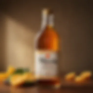 Mirin Bottle with Amber Hue A bottle of mirin showcasing its rich amber color