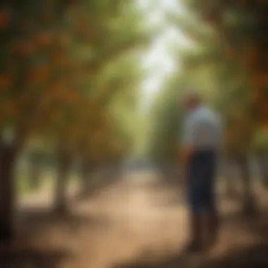 Farmer inspecting organic fruit trees