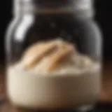 Close-up of a bubbling sourdough starter in a glass jar