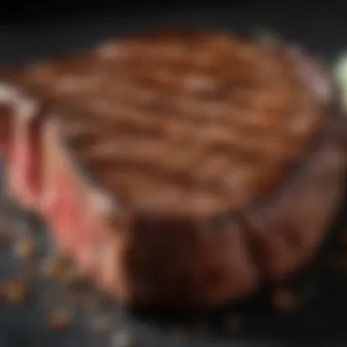 Close-up of a beautifully grilled steak showcasing texture.