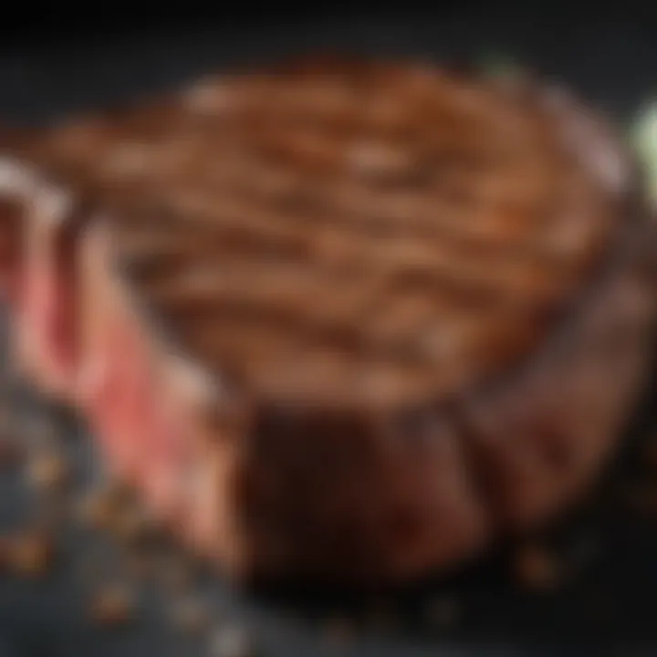 Close-up of a beautifully grilled steak showcasing texture.