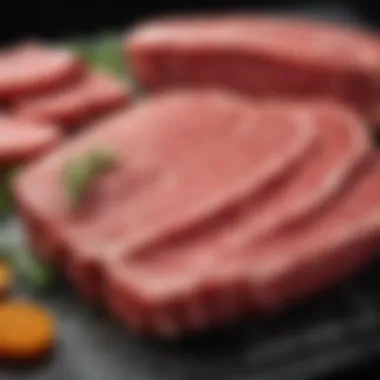 Raw Beef Selection Selection of raw beef cuts arranged for presentation.