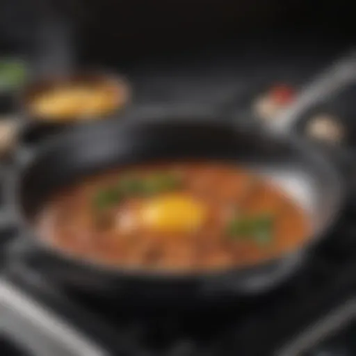 Close-up of an induction saute pan showcasing its non-stick surface