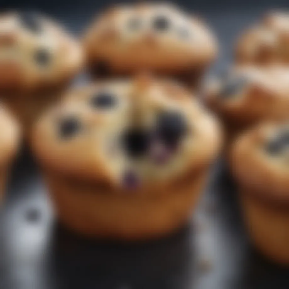 A close-up view of a freshly baked blueberry muffin with visible berries.