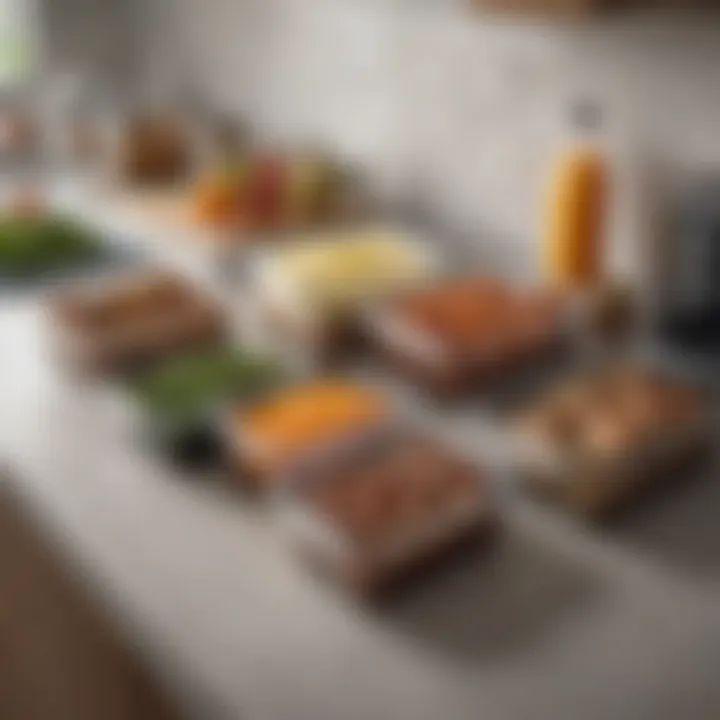 A well-organized kitchen counter with meal prep containers filled with keto meals for the week.