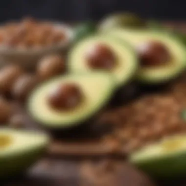 Assortment of healthy fats like avocados and nuts