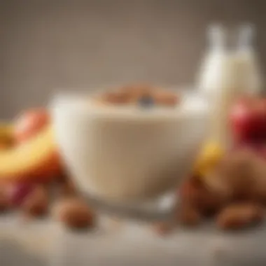 A bowl of nut milk with fresh fruits