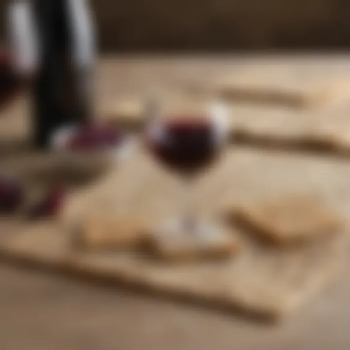 Close-up of matzah and wine, essential elements of the Seder.