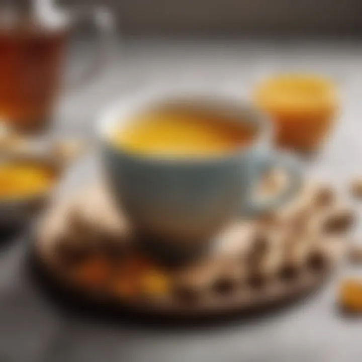 A blend of turmeric and ginger tea served in a sophisticated cup, symbolizing wellness