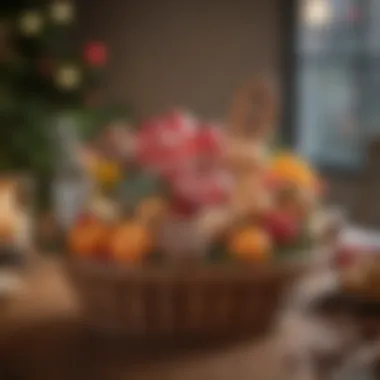 Festive holiday gift basket adorned with seasonal decorations