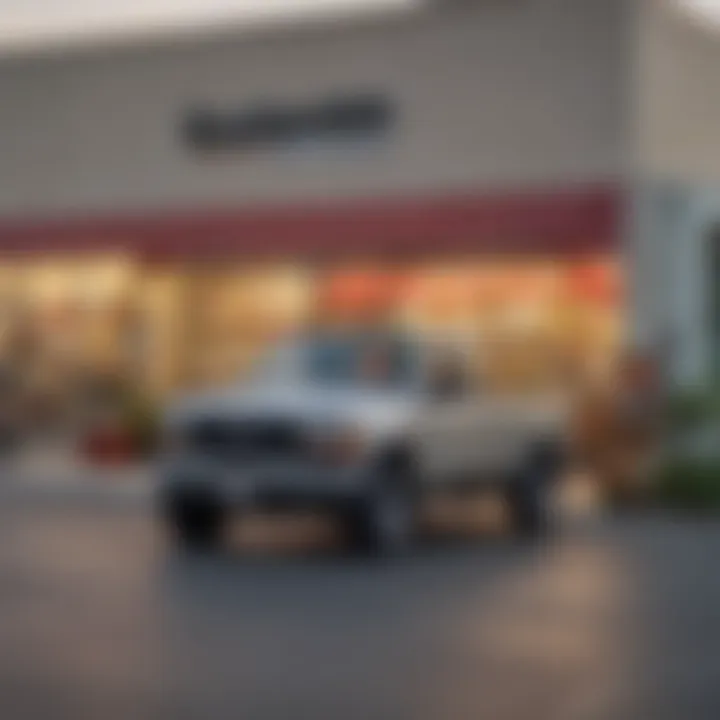 A vehicle parked at a grocery store's designated curbside pickup area, highlighting convenience in shopping.