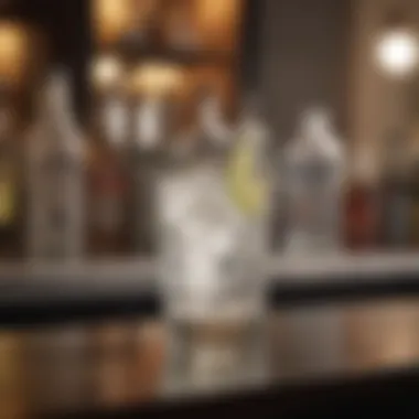 Sophisticated Vodka Soda with Bitters Elegant glass of vodka soda with bitters on a bar counter