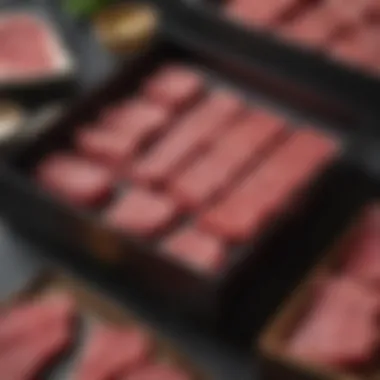 A close-up view of premium Wagyu cuts presented in a beautifully arranged gift box