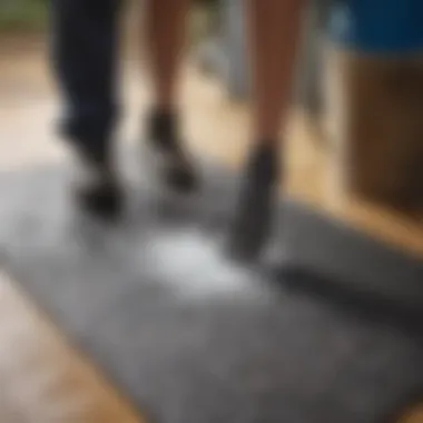 Rug being washed outdoors with water and detergent.