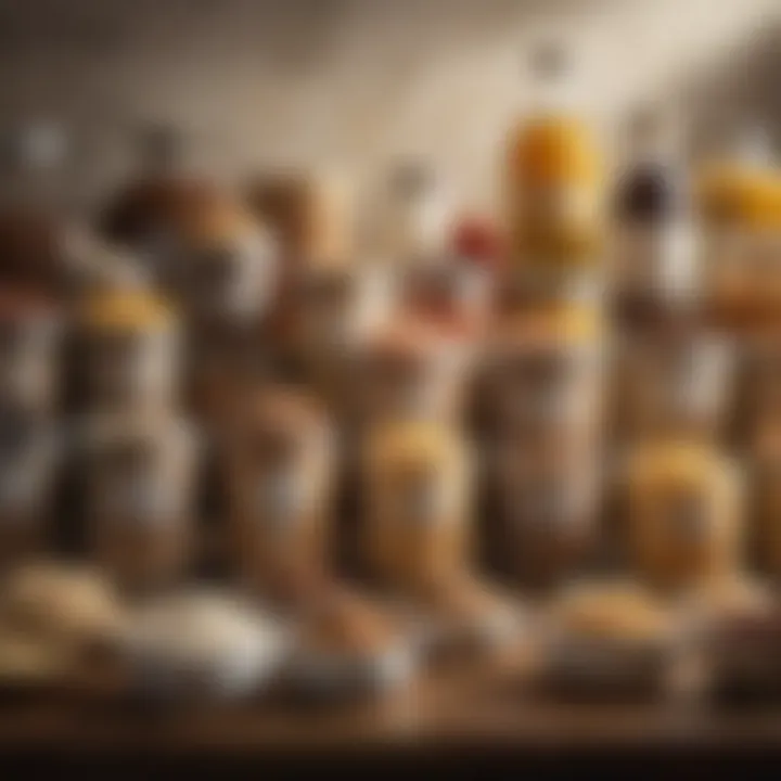 Variety of baking ingredients in large containers