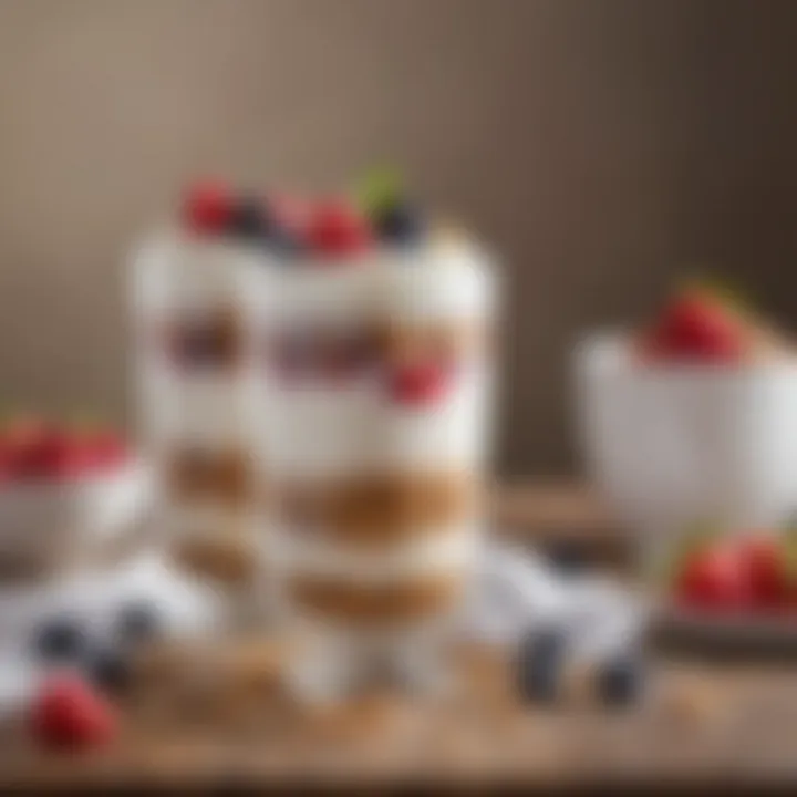 An assortment of yogurt parfaits layered with berries and granola, showcasing balanced nutrition.