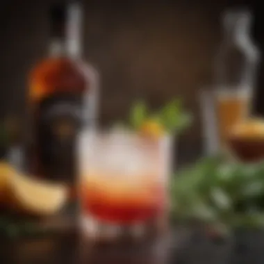 A vibrant cocktail garnished with fresh herbs and fruits, embodying the essence of zero proof rum.